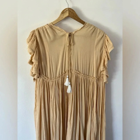 Free People Bali Will Wait For You Yellow Embroidered Gauzy Midi Dress Sz Medium - Picture 11 of 13